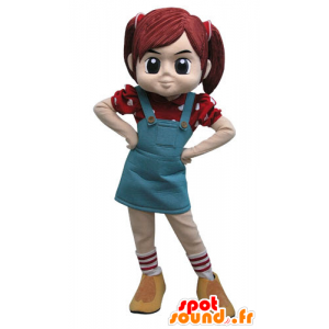 Mascotte de fille avec deux couettes et une robe - MASFR031162 - Mascottes Garçons et Filles