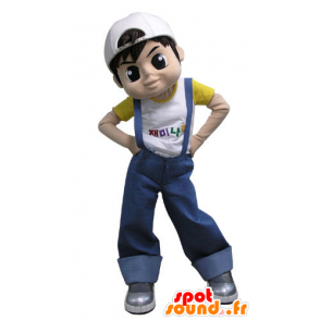 Mascot dreng, teenager, klædt i overalls - Spotsound maskot