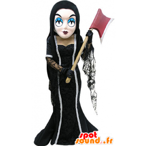Mascotte de sorcière brune, en robe, avec une hache - MASFR031167 - Mascottes Humaines