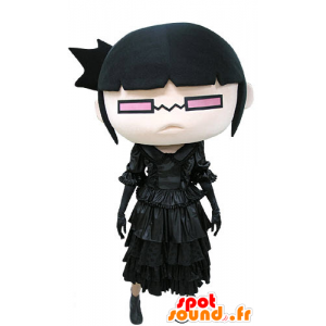 Mascot dressed in black little girl with glasses - MASFR031168 - Mascots boys and girls
