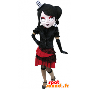 Mascot gotisk kvinne kledd i svart og rødt - MASFR031169 - Kvinne Maskoter