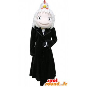 Pupazzo mascotte sorridente con un lungo cappotto nero - MASFR031171 - Umani mascotte