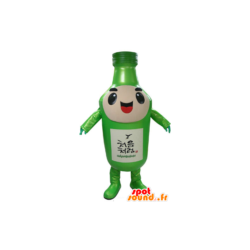 Mascotte de bouteille verte, géante et souriante - MASFR031173 - Mascottes Bouteilles