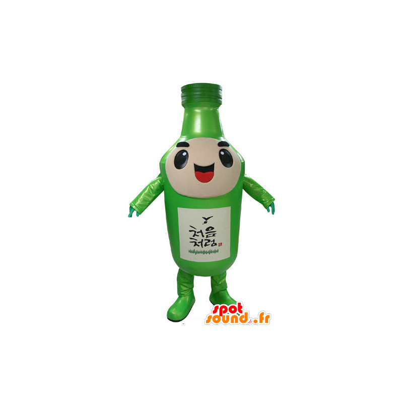 Groene fles mascotte, reus en glimlachen - MASFR031173 - mascottes Flessen