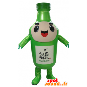 Green bottle mascot, giant and smiling - MASFR031173 - Mascots bottles