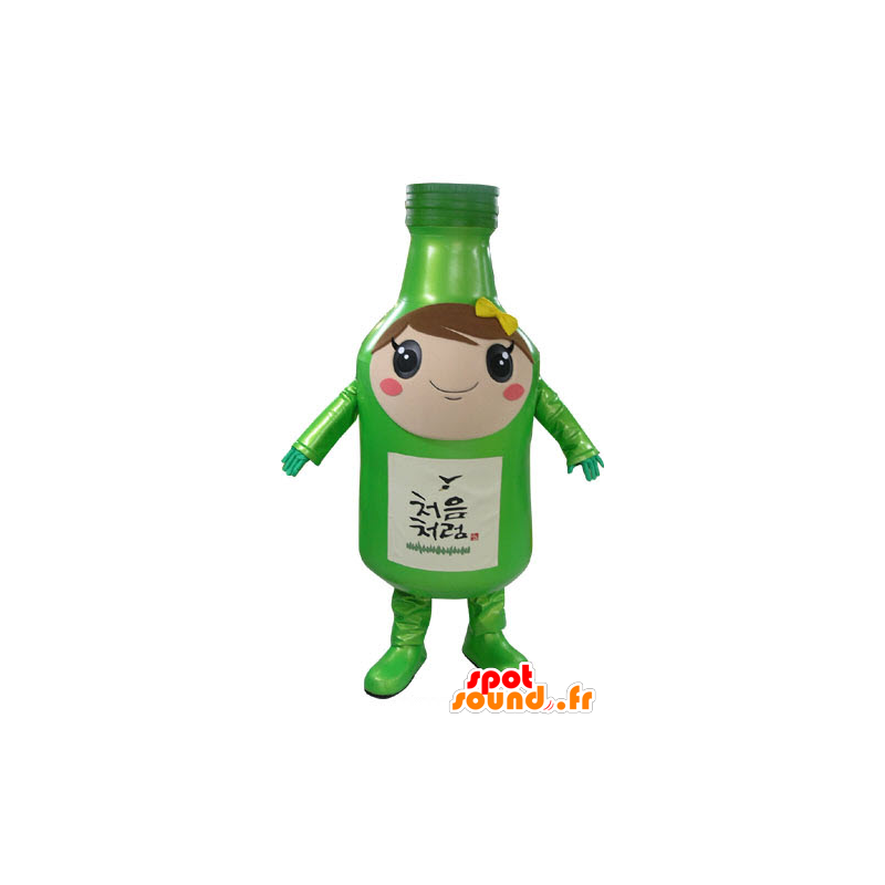 Green bottle mascot, giant, elegant and smiling - MASFR031174 - Mascots bottles