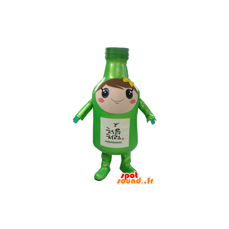 Groene fles mascotte, reus, elegant en glimlachend - MASFR031174 - mascottes Flessen