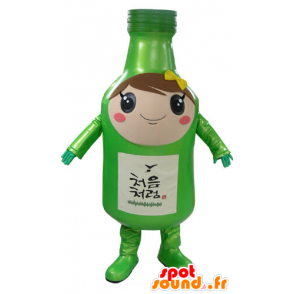 Groene fles mascotte, reus, elegant en glimlachend - MASFR031174 - mascottes Flessen