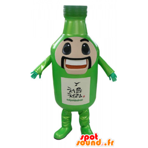 Groene fles mascotte, reus, snor en glimlachend - MASFR031175 - mascottes Flessen