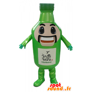 Grön flaskmaskot, jätte, mustasch och leende - Spotsound maskot