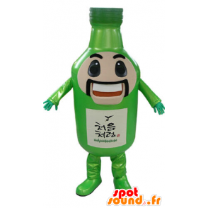 Green bottle mascot, giant, mustachioed and smiling - MASFR031175 - Mascots bottles
