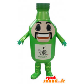 Mascota de la botella verde, gigante, con bigote y sonriente - MASFR031175 - Botellas de mascotas