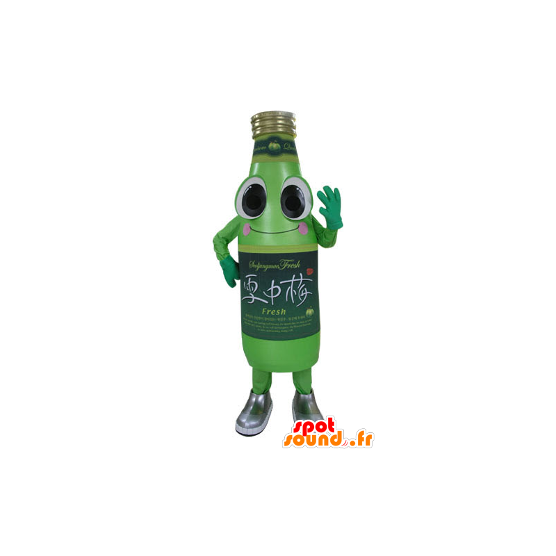 Groene fles mascotte soda, glimlachen en grappige - MASFR031176 - mascottes Flessen