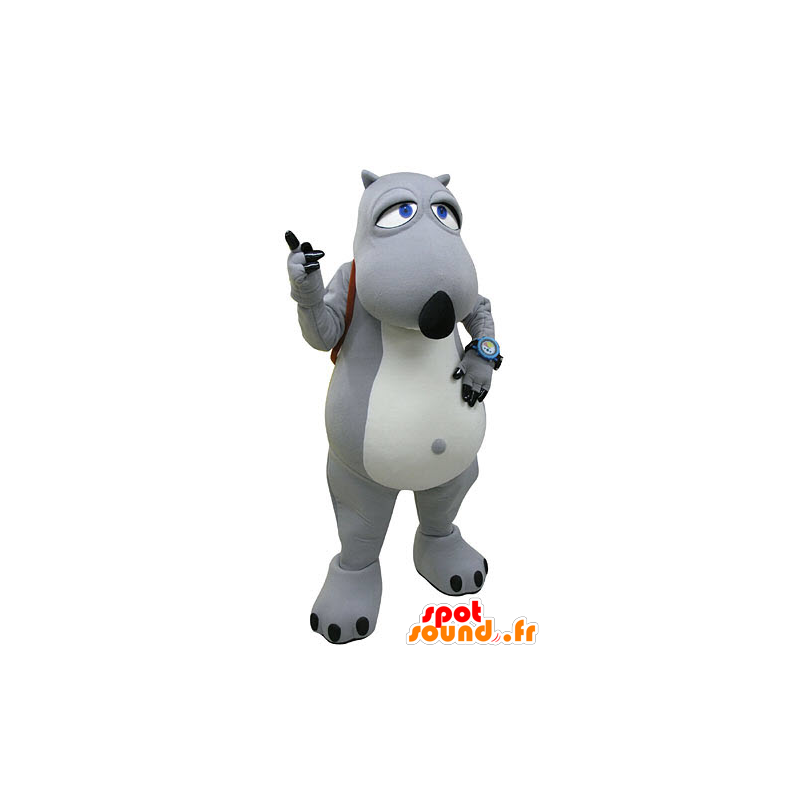 Grå och vit björnmaskot, med en skolväska - Spotsound maskot