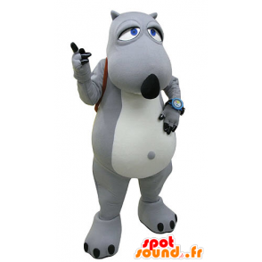 Mascotte d'ours gris et blanc, avec un cartable - MASFR031177 - Mascotte d'ours