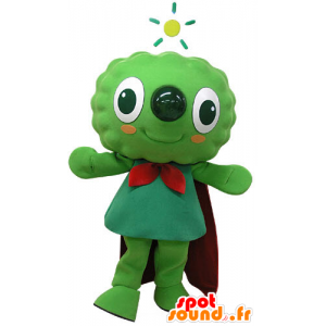 Mascotte de bonhomme vert, très souriant, avec une cape - MASFR031182 - Mascottes Homme