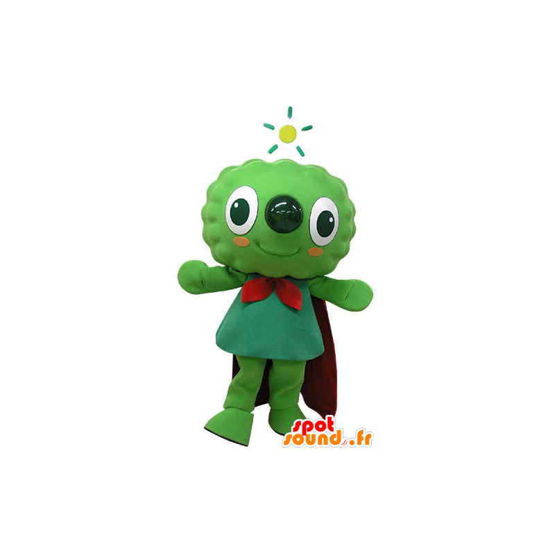 Mascotte de bonhomme vert, très souriant, avec une cape - MASFR031182 - Mascottes Homme