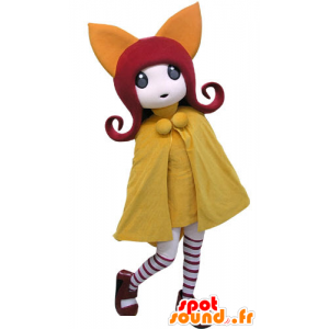 Menina Mascot com cabelo vermelho com um casaco amarelo - MASFR031183 - Mascotes Boys and Girls