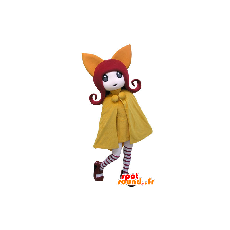 Mascotte de fillette aux cheveux rouges avec un manteau jaune - MASFR031183 - Mascottes Garçons et Filles