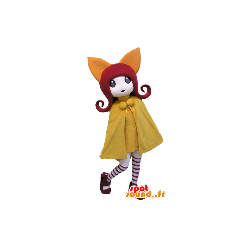 Rødhåret pige maskot med en gul frakke - Spotsound maskot