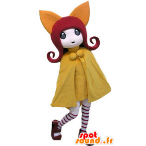 Menina Mascot com cabelo vermelho com um casaco amarelo - MASFR031183 - Mascotes Boys and Girls