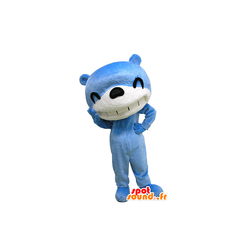 Mascotte d'ours bleu et blanc, à l'air rieur - MASFR031186 - Mascotte d'ours