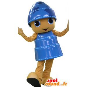 Mascotte de bonhomme jaune et bleu, très souriant - MASFR031187 - Mascottes Homme