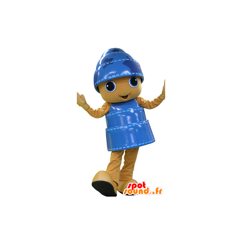 Mascot pupazzo giallo e blu, allegro - MASFR031187 - Umani mascotte