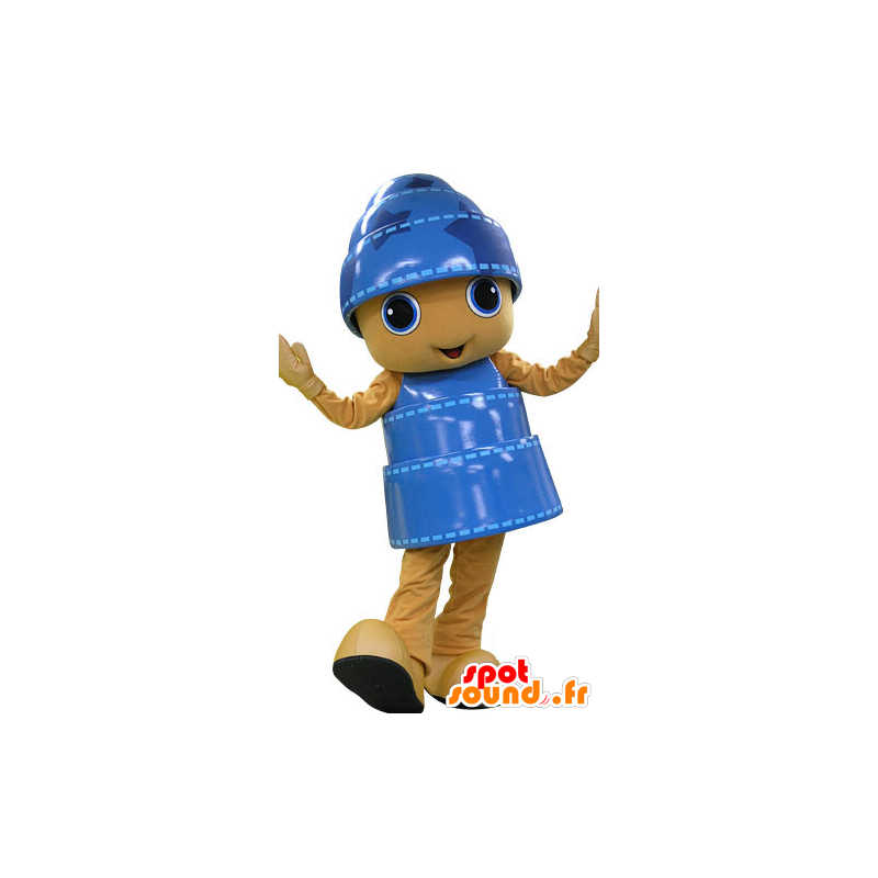 Mascot blauw en geel man, en al glimlach - MASFR031187 - man Mascottes