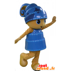 Mascotte de bonhomme jaune et bleu, très souriant - MASFR031187 - Mascottes Homme