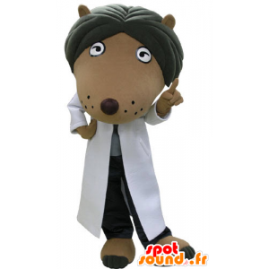 Mascota del perro marrón y negro, vestido con una bata blanca - MASFR031188 - Mascotas perro