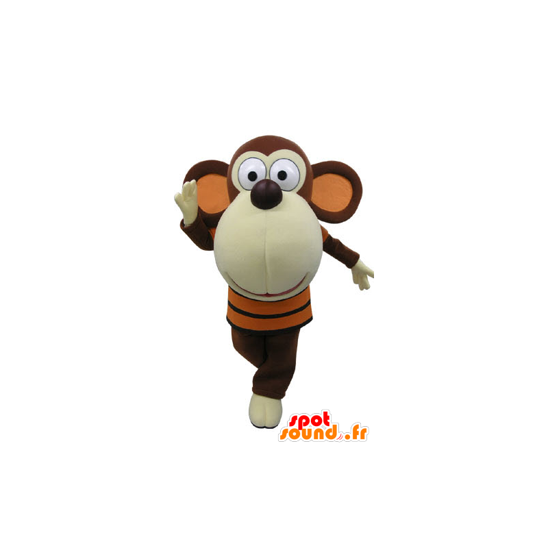 Mascotte de singe marron et blanc, avec une grosse tête - MASFR031189 - Mascottes Singe