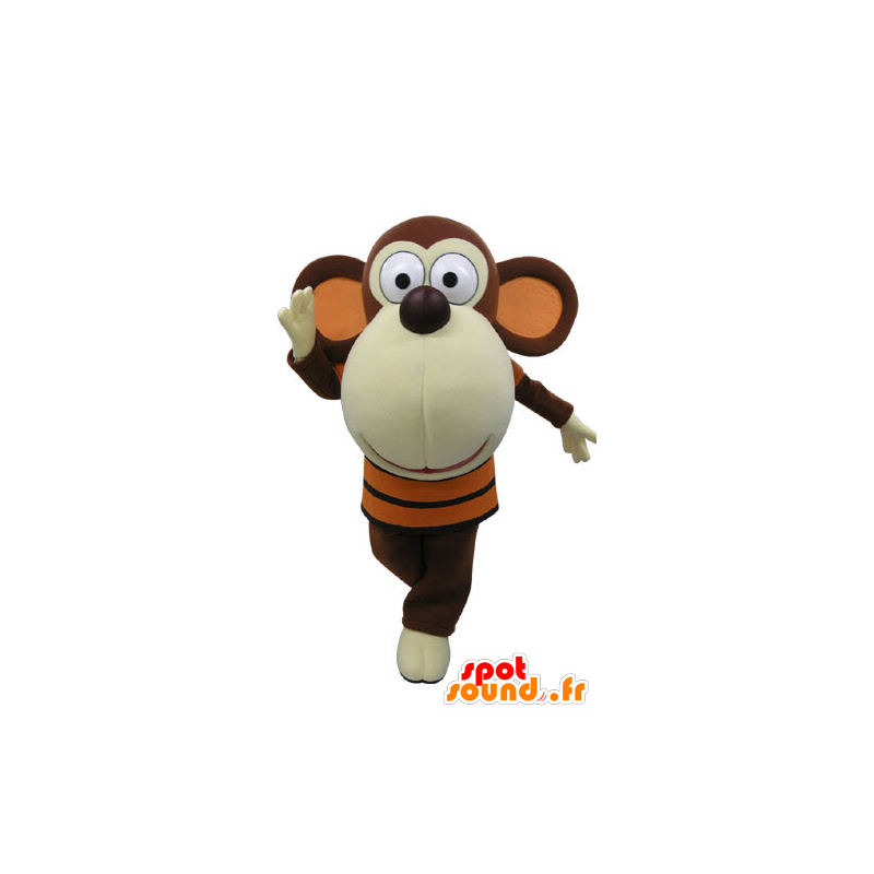 Brun og hvit ape maskot med et stort hode - MASFR031189 - Monkey Maskoter