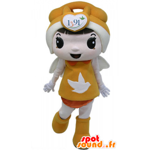 Mascot dressed in orange girl with wings - MASFR031192 - Mascots boys and girls