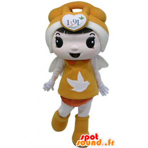 Mascot dressed in orange girl with wings - MASFR031192 - Mascots boys and girls