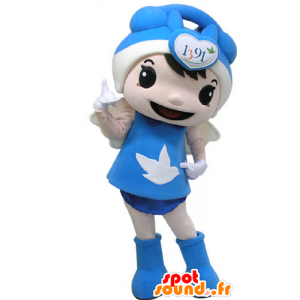 Mascot kledd i blå jente med vinger - MASFR031193 - Maskoter gutter og jenter