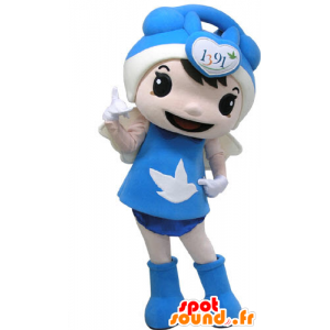 Mascotte gekleed in blauw meisje met vleugels - MASFR031193 - Mascottes Boys and Girls