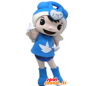 Mascotte gekleed in blauw meisje met vleugels - MASFR031193 - Mascottes Boys and Girls