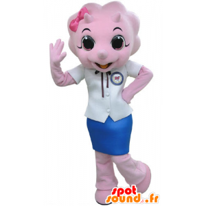 Mascotte de rhinocéros rose, habillé en jupe - MASFR031194 - Animaux de la jungle