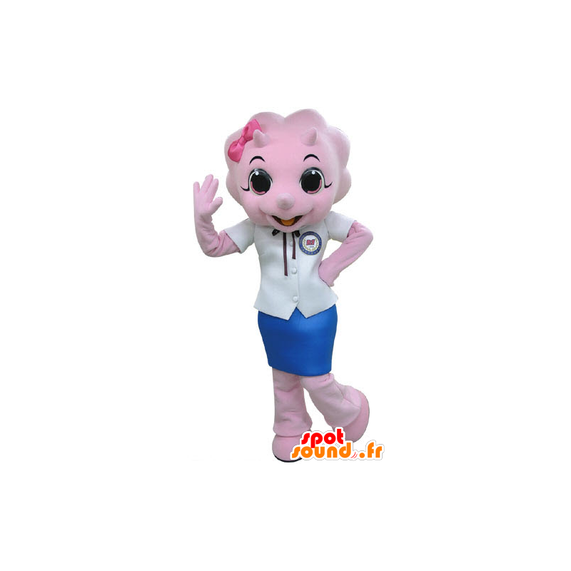 Mascote rinoceronte-de-rosa vestida com uma saia - MASFR031194 - Os animais da selva