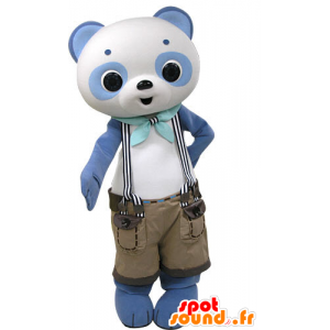 Blaue und weiße Panda-Maskottchen mit Trägerhose - MASFR031196 - Maskottchen der pandas