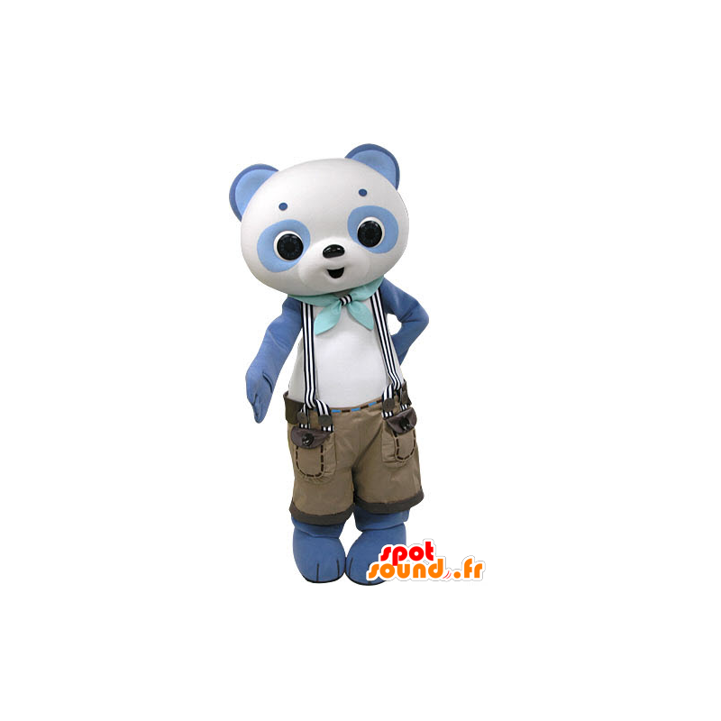 Azul y blanco de la mascota de la panda con el bib - MASFR031196 - Mascota de los pandas