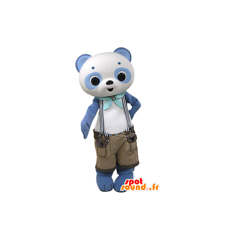 Mascotte de panda bleu et blanc avec un short à bretelles - MASFR031196 - Mascotte de pandas