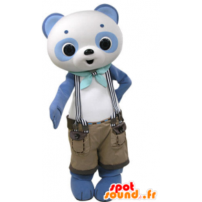 Azul y blanco de la mascota de la panda con el bib - MASFR031196 - Mascota de los pandas