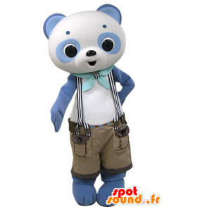 Blue and white panda mascot with bib shorts - MASFR031196 - Mascot of pandas
