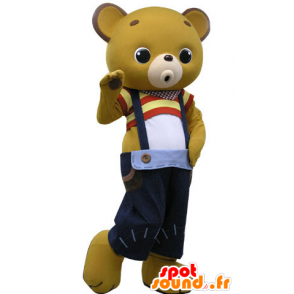 Giallo mascotte di peluche, con i pantaloni della - MASFR031198 - Mascotte orso