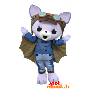 Lila Katze Maskottchen, mit Flügeln und einem Pilotenhelm - MASFR031200 - Katze-Maskottchen