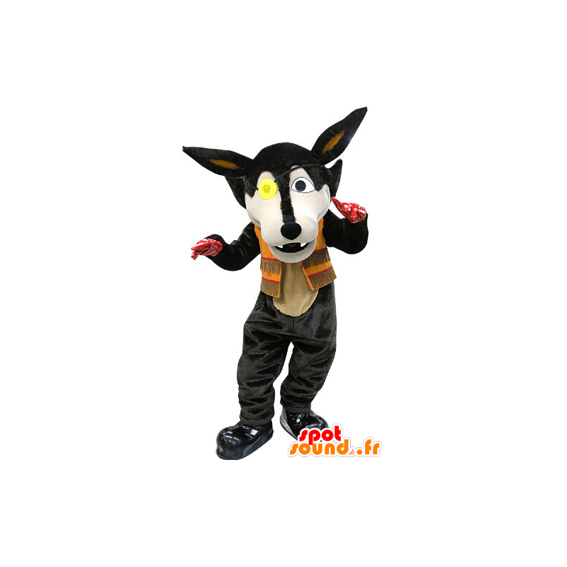 Mascot μαύρο λύκος, με ένα μπάλωμα ματιών - MASFR031201 - Wolf Μασκότ