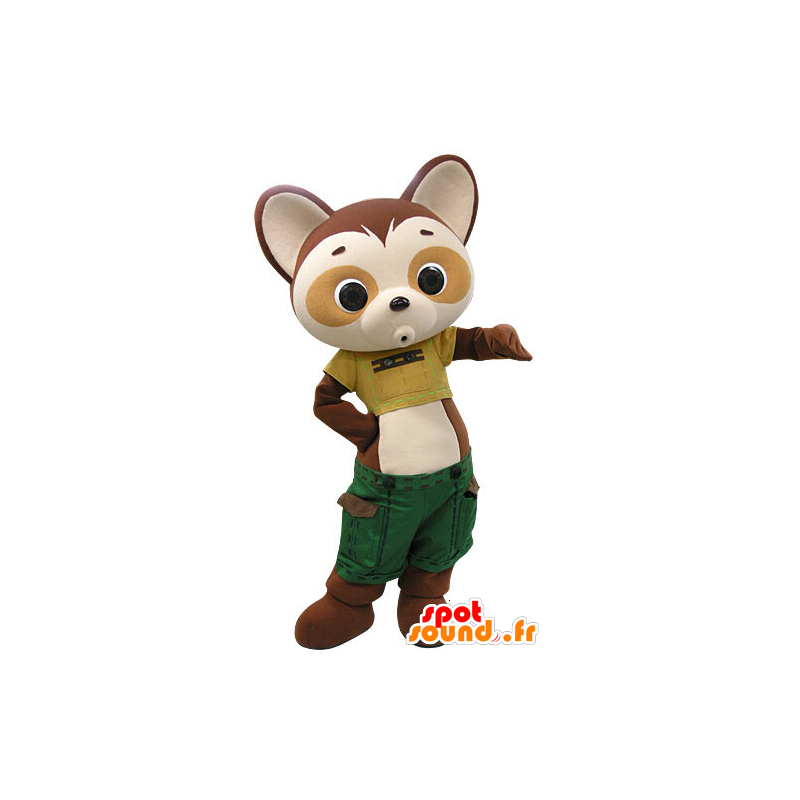 La mascota de la panda marrón y amarillento vestida con pantalones cortos verdes - MASFR031202 - Mascota de los pandas
