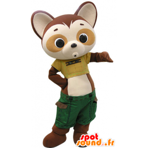 La mascota de la panda marrón y amarillento vestida con pantalones cortos verdes - MASFR031202 - Mascota de los pandas
